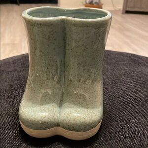 Ceramic Boot-Shaped Vase - Blue & Brown